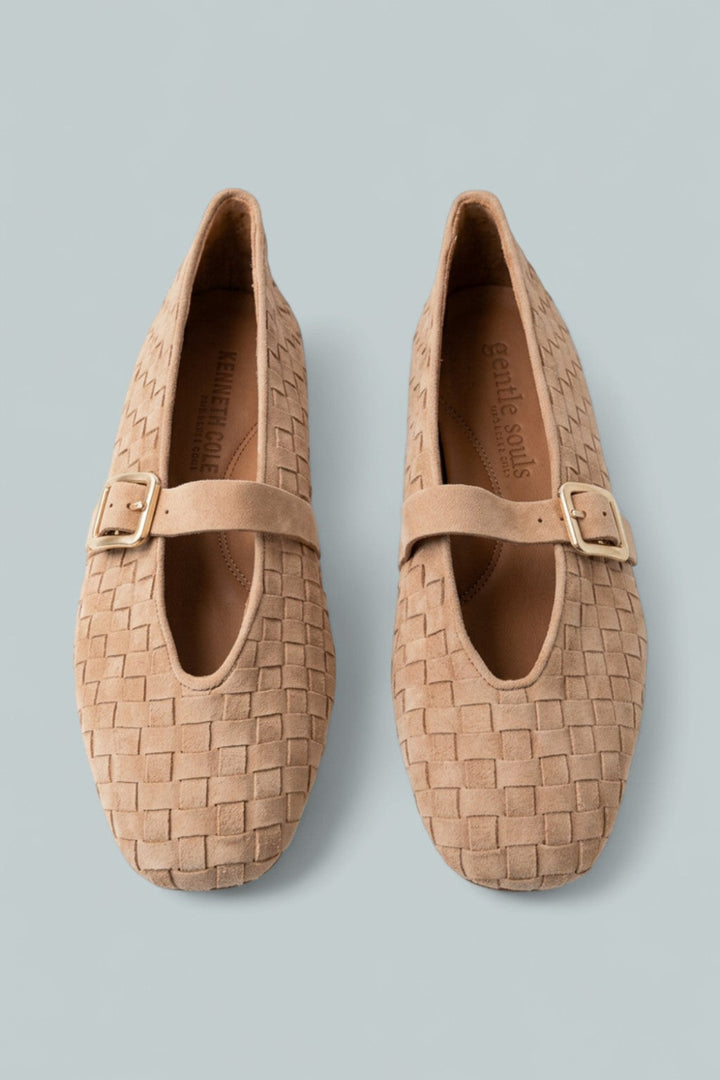 Women’s Winifred Woven Suede Ballerina Flats - Camel Suede - 8 - Mary Jane