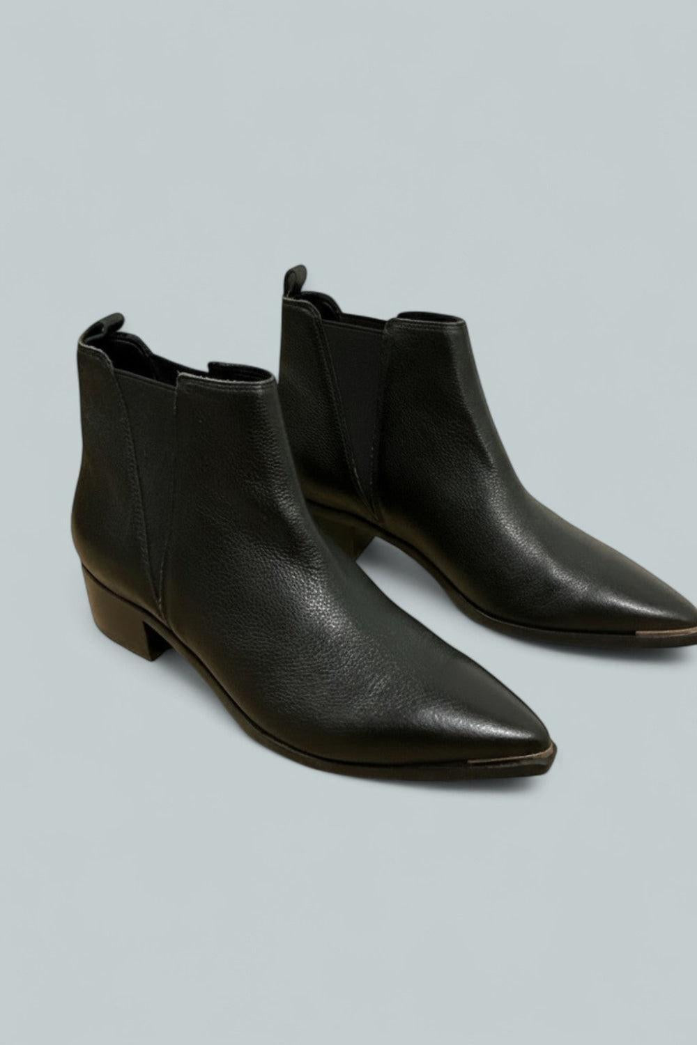 Women’s Yale Pointy Toe Chelsea Booties - Black Leather - 7.5MUS - Booties