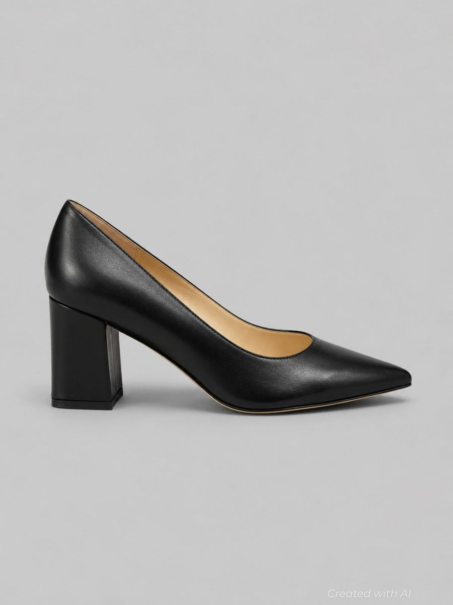 Women’s Zala Pointed Toe Block Heel Pumps - Black Leather - 8.5 - Heels