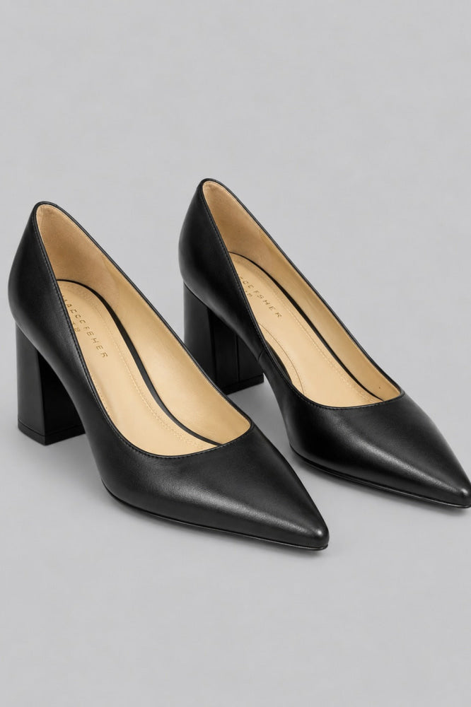 Women’s Zala Pointed Toe Block Heel Pumps - Black Leather - 8.5 - Heels
