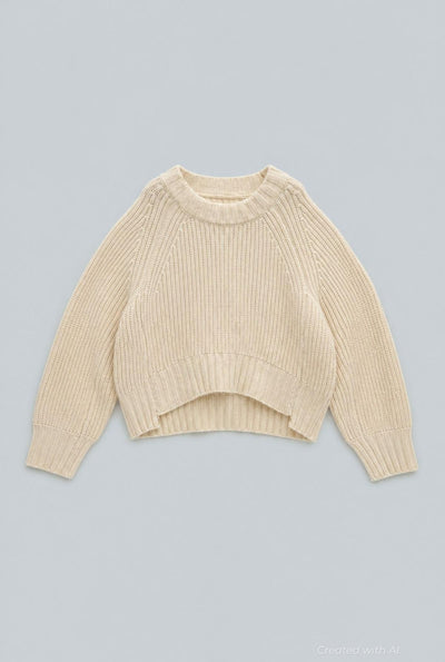Wool-Blend Crewneck Cropped Sweater - Ivory - XL - Sweater