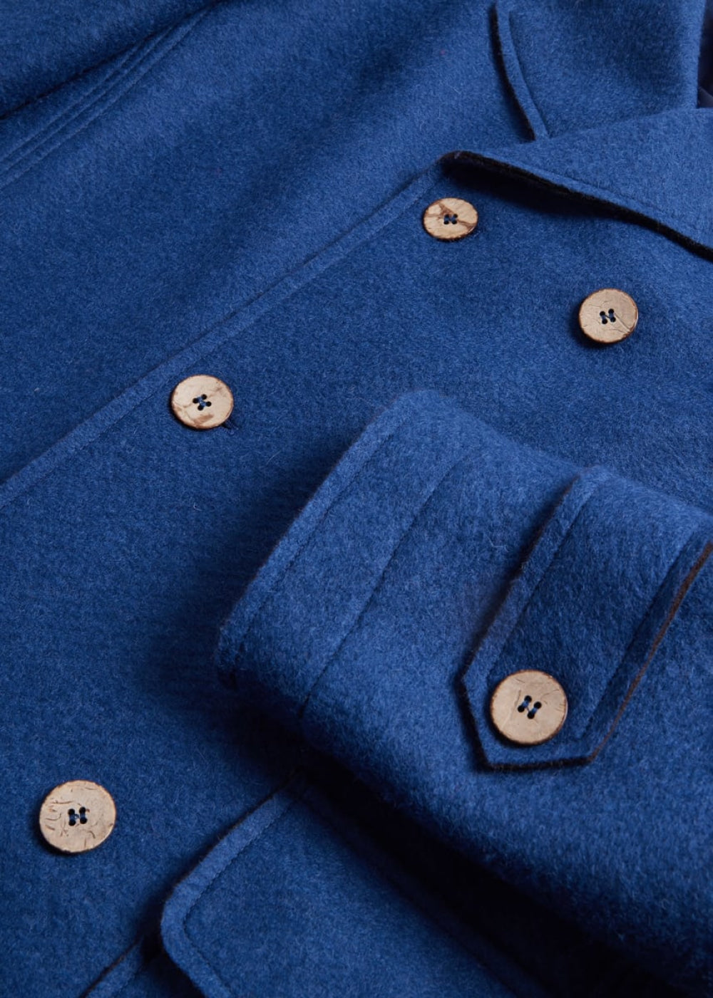 Wool Blend DB Raw Edge Jacket - Blue - S (38) - Jacket