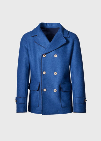 Wool Blend DB Raw Edge Jacket - Blue - S (38) - Jacket