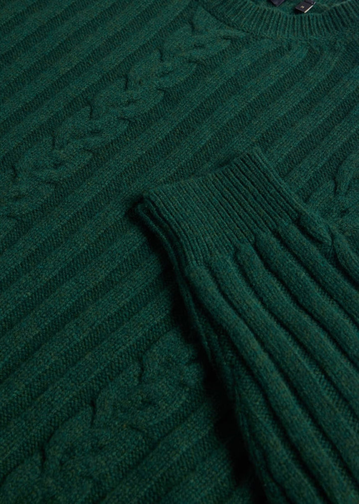 Wool Cable And Rib Crewneck Sweater - Green - XXL (46) - Sweater