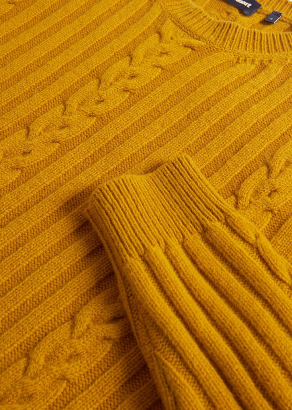 Wool Cable and Rib Crewneck Sweater - Mustard - Sweater
