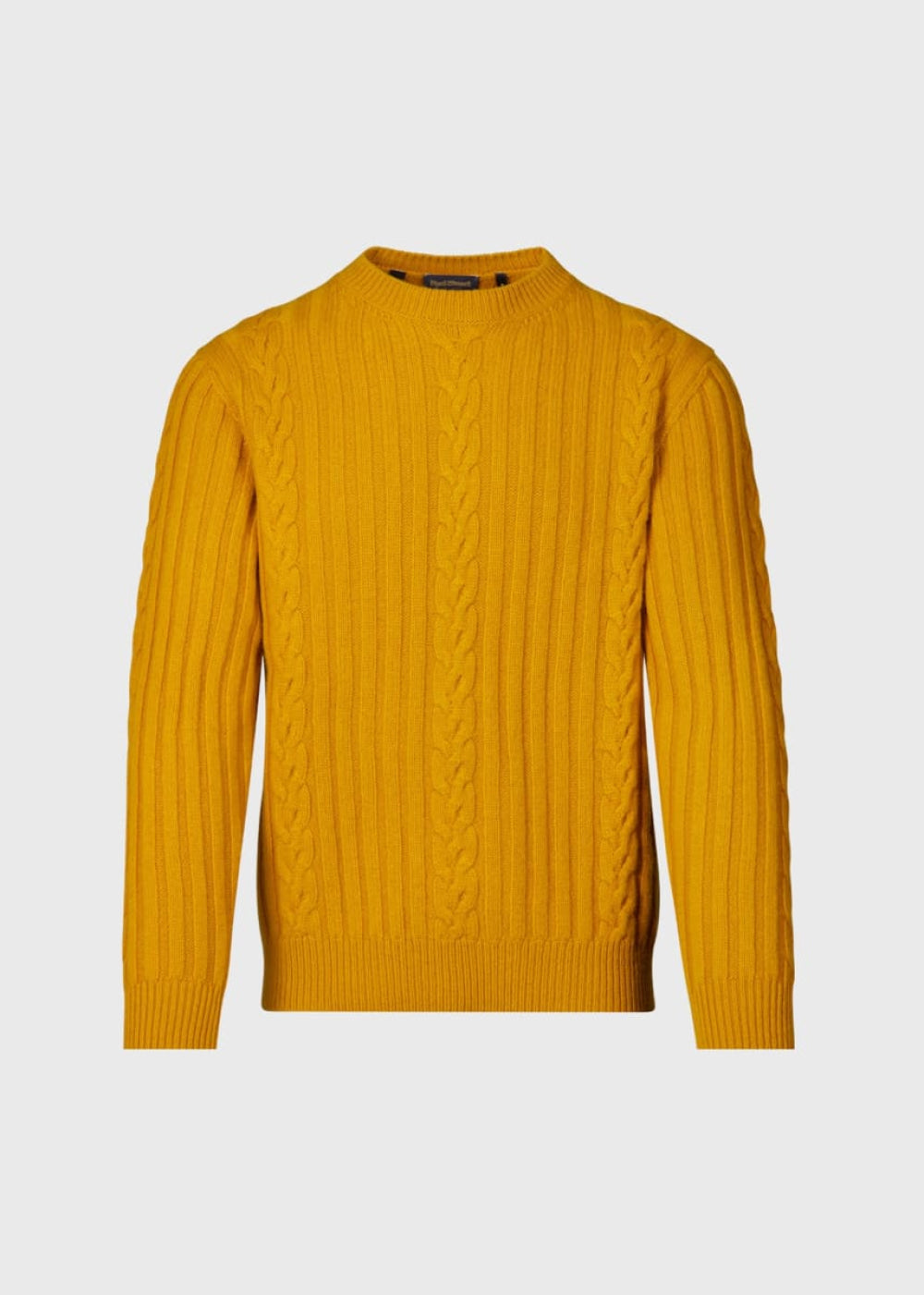 Wool Cable and Rib Crewneck Sweater - Mustard - Sweater