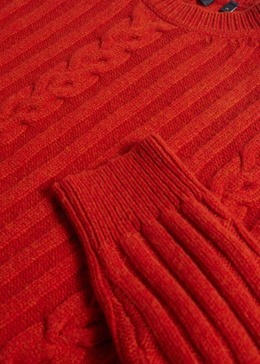 Wool Cable and Rib Crewneck Sweater - Orange - Sweater