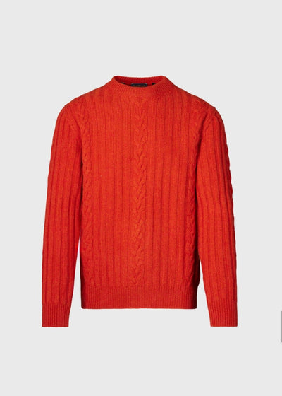 Wool Cable and Rib Crewneck Sweater - Orange - Sweater