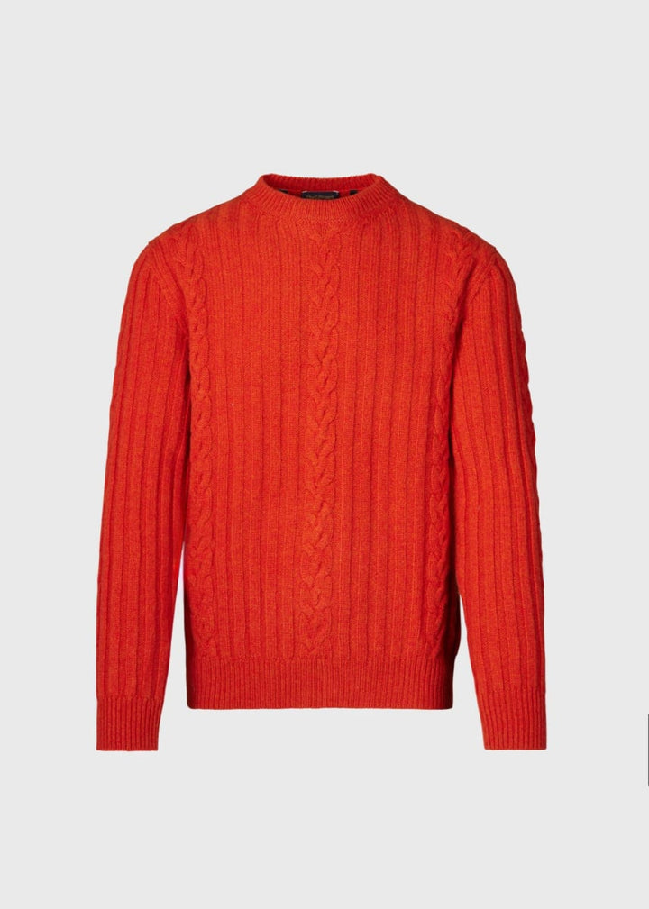 Wool Cable and Rib Crewneck Sweater - Orange - Sweater
