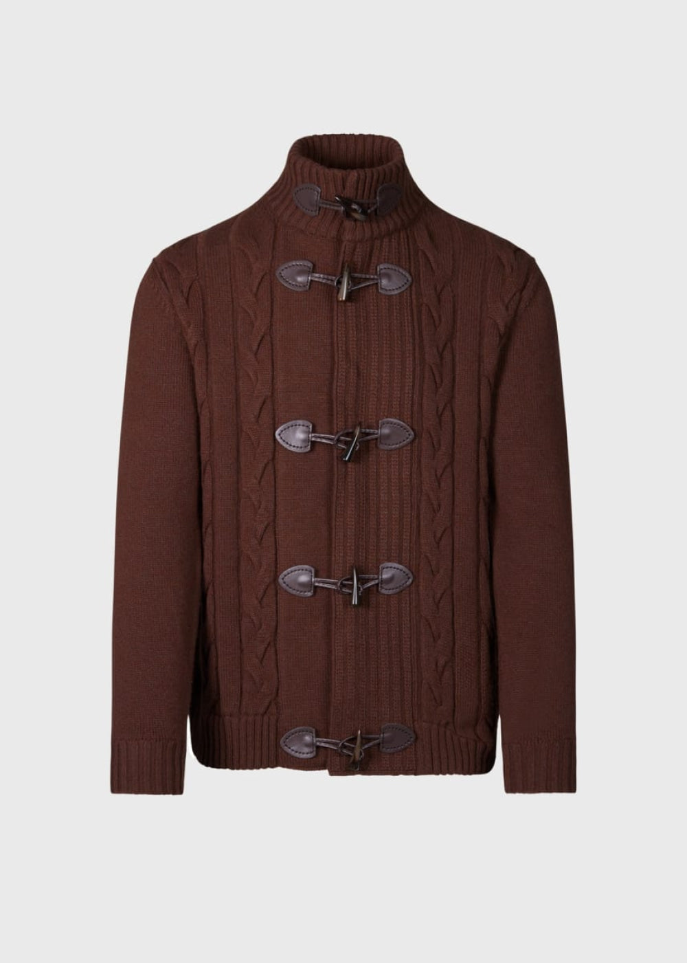 Wool & Cashmere Cable Knit Toggle Cardigan - Brown - Cardigan