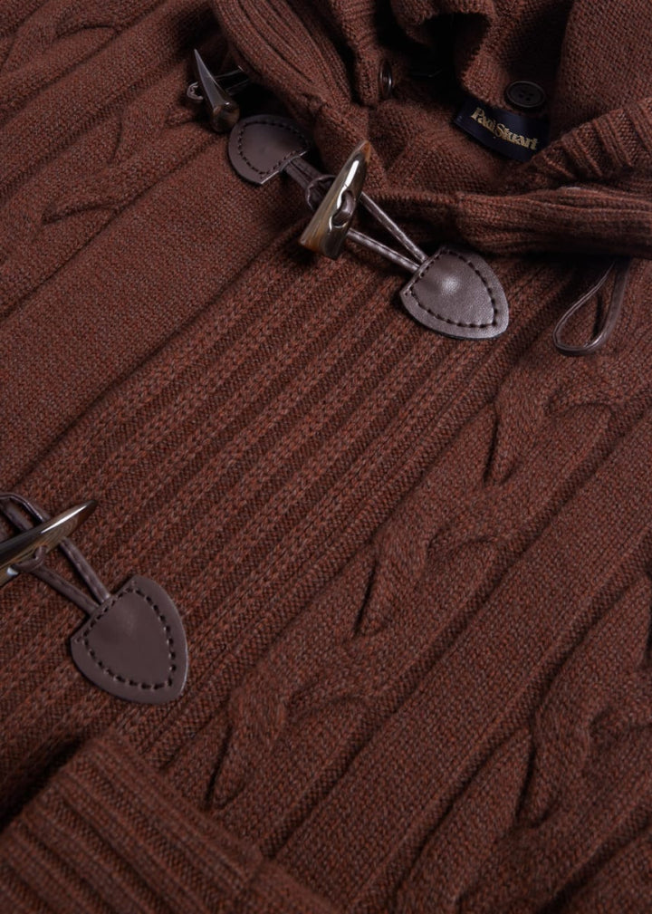 Wool & Cashmere Cable Knit Toggle Cardigan - Brown - Cardigan