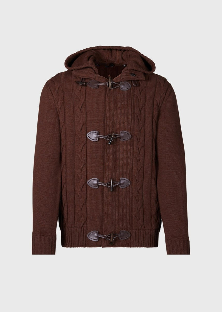 Wool & Cashmere Cable Knit Toggle Cardigan - Brown - Cardigan