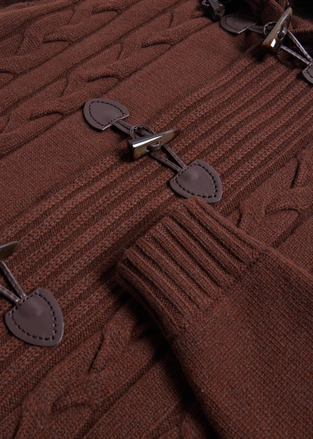 Wool & Cashmere Cable Knit Toggle Cardigan - Brown - Cardigan