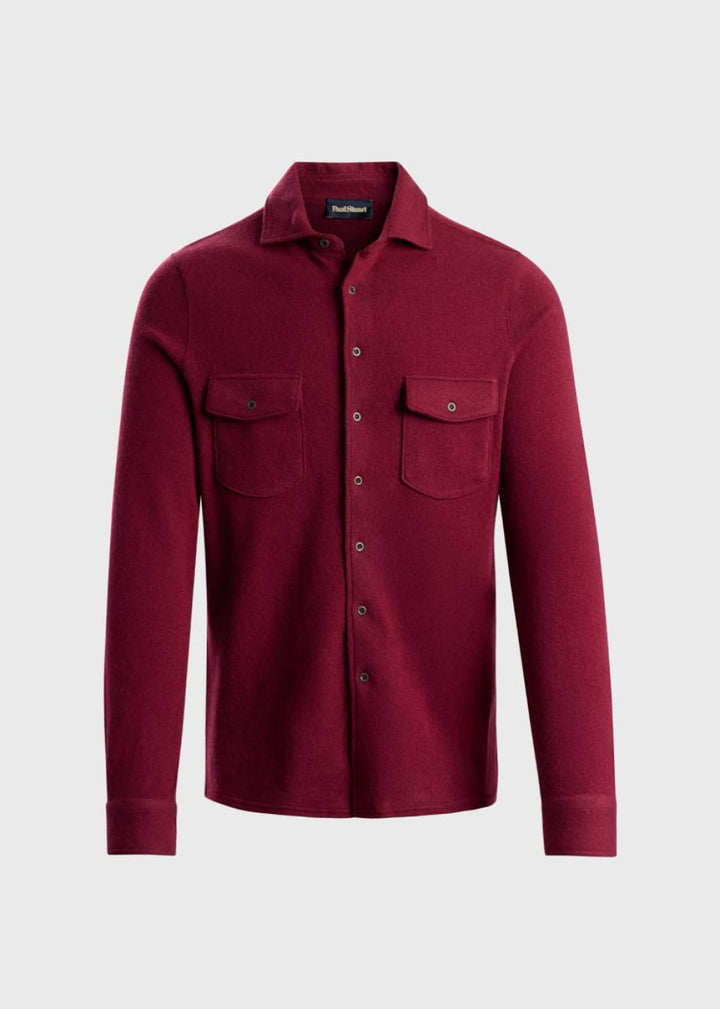 Wool & Cashmere Knitted Shirt - Cherry - Collared Shirt