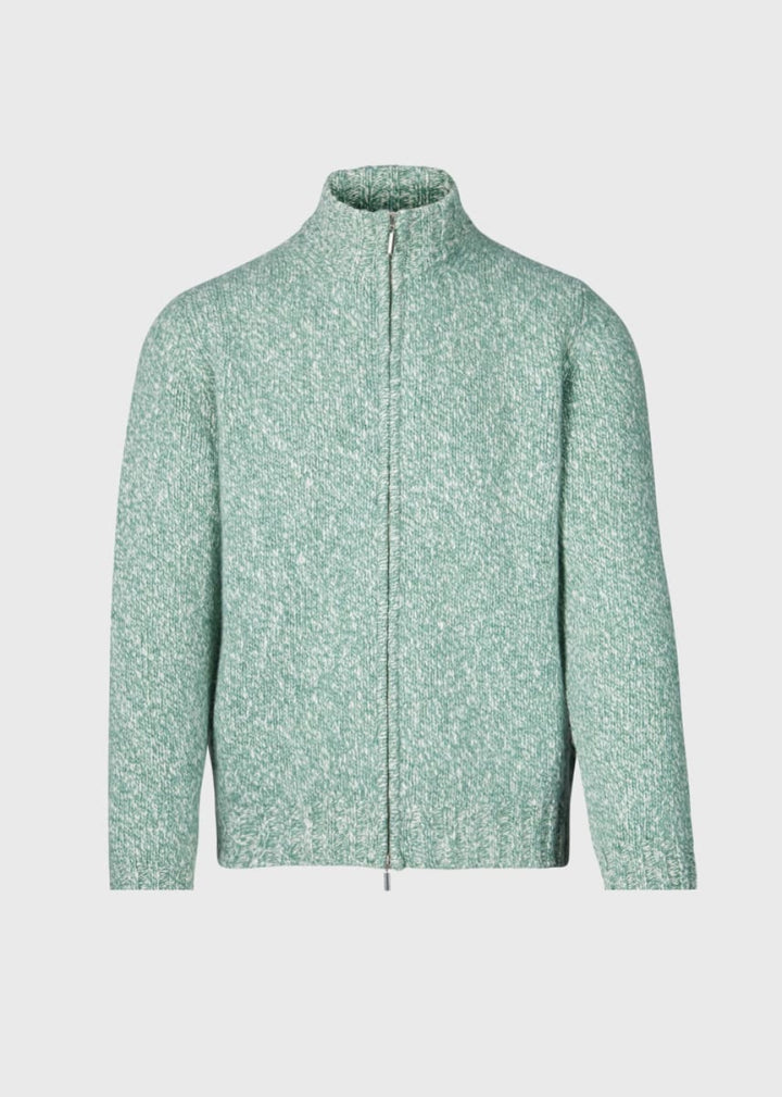 Wool & Cashmere Marled Zip Cardigan - Mint - Cardigan
