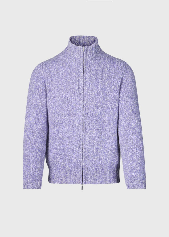 Wool & Cashmere Marled Zip Cardigan - Purple - Cardigan