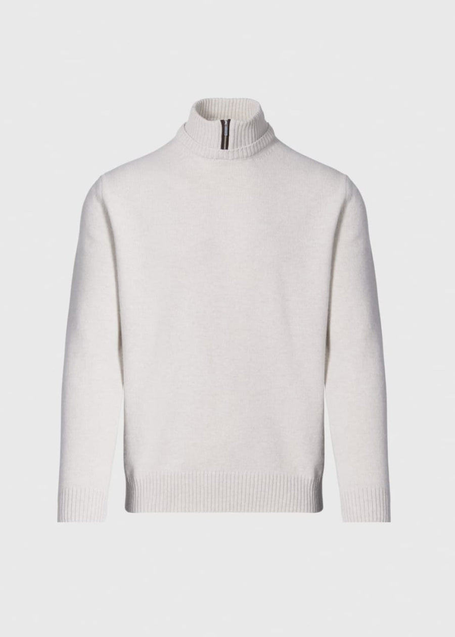 Wool & Cashmere Mock Neck Zip Sweater - Cream - S (38) - Sweater