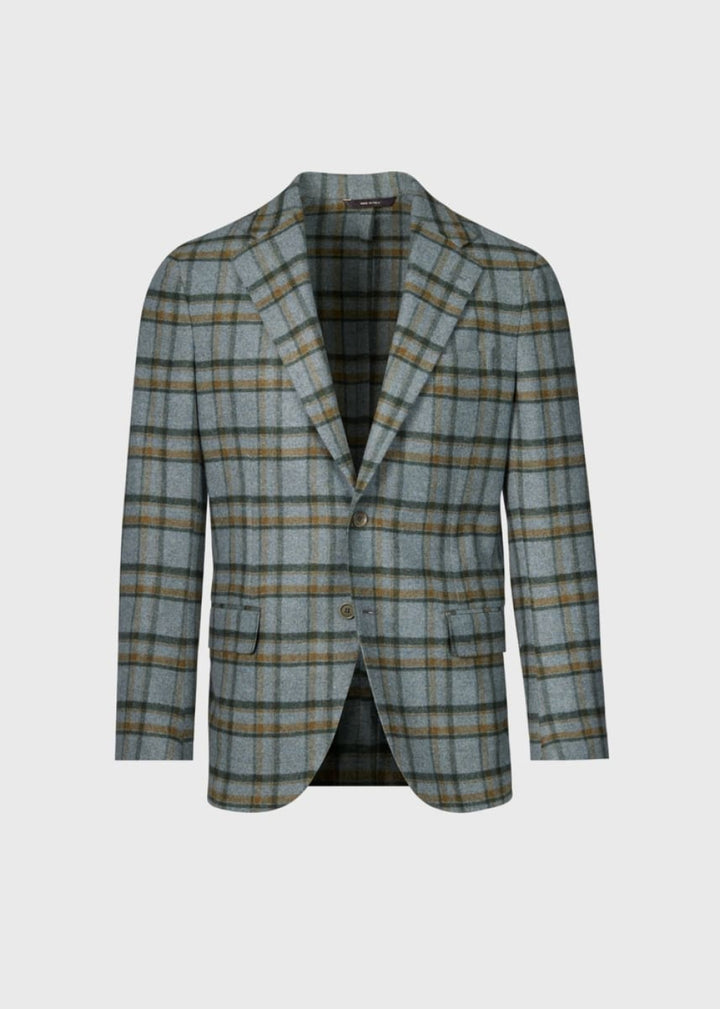 Wool & Cashmere Plaid Jacket - Grey/Tan - 48 - Blazer