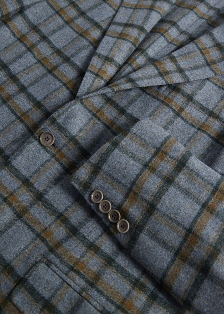 Wool & Cashmere Plaid Jacket - Grey/Tan - 48 - Blazer