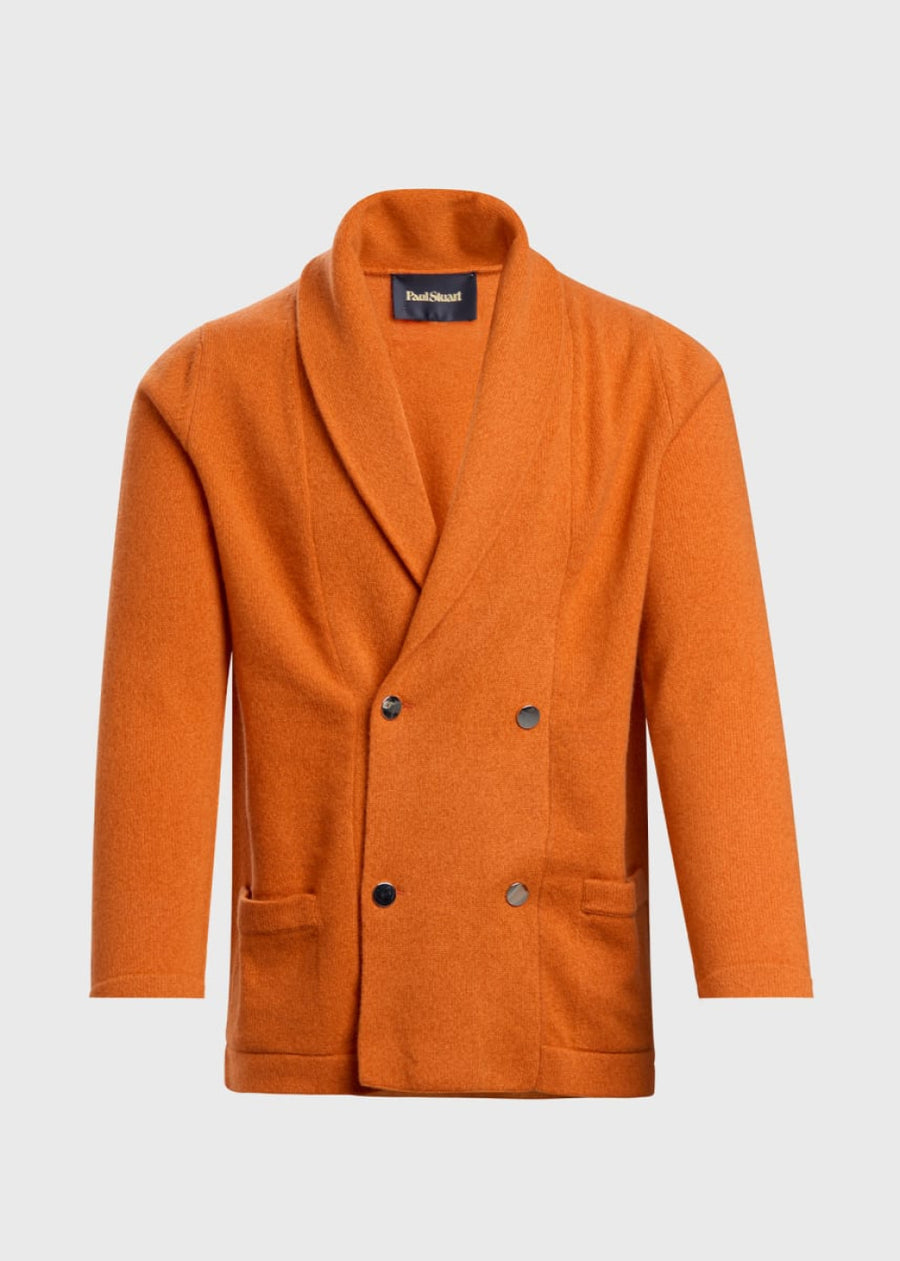Wool Double-breasted Knit Jacket - Orange - Jacket