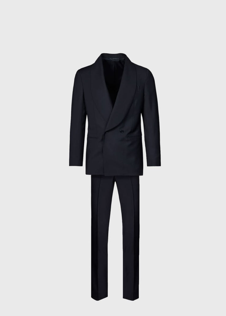 Wool Double Breasted Shawl Collar Tuxedo - Black - Tuxedo