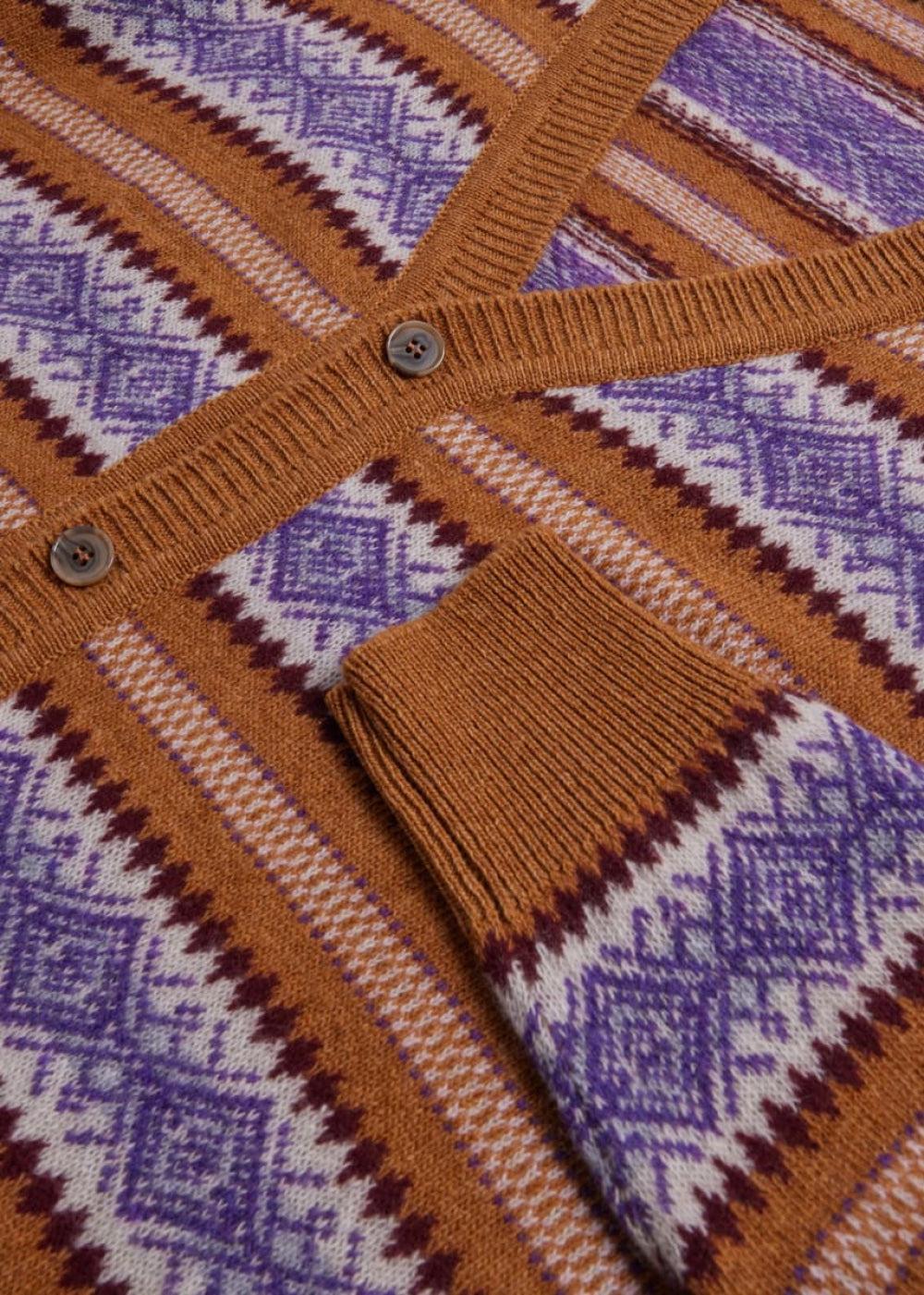 Wool Fair Isle Button Cardigan - Brown - Cardigan