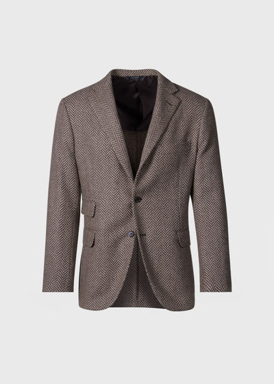 Wool Herringbone Jacket - Tan/Brown - Blazer