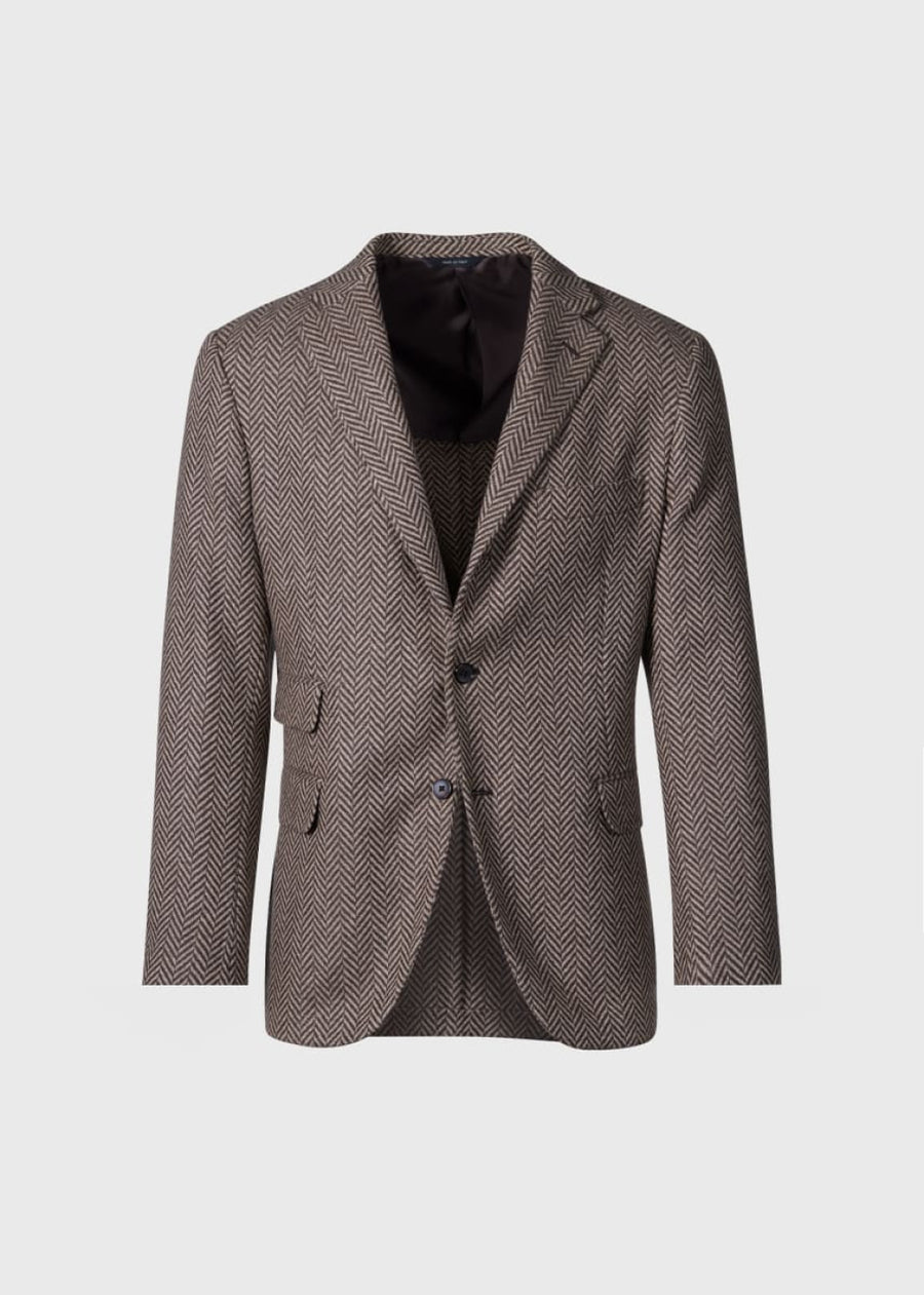 Wool Herringbone Jacket - Tan/Brown - Blazer