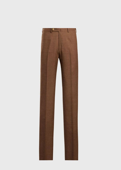 Wool Hopsack Solid Dress Trouser - Brown - Trouser