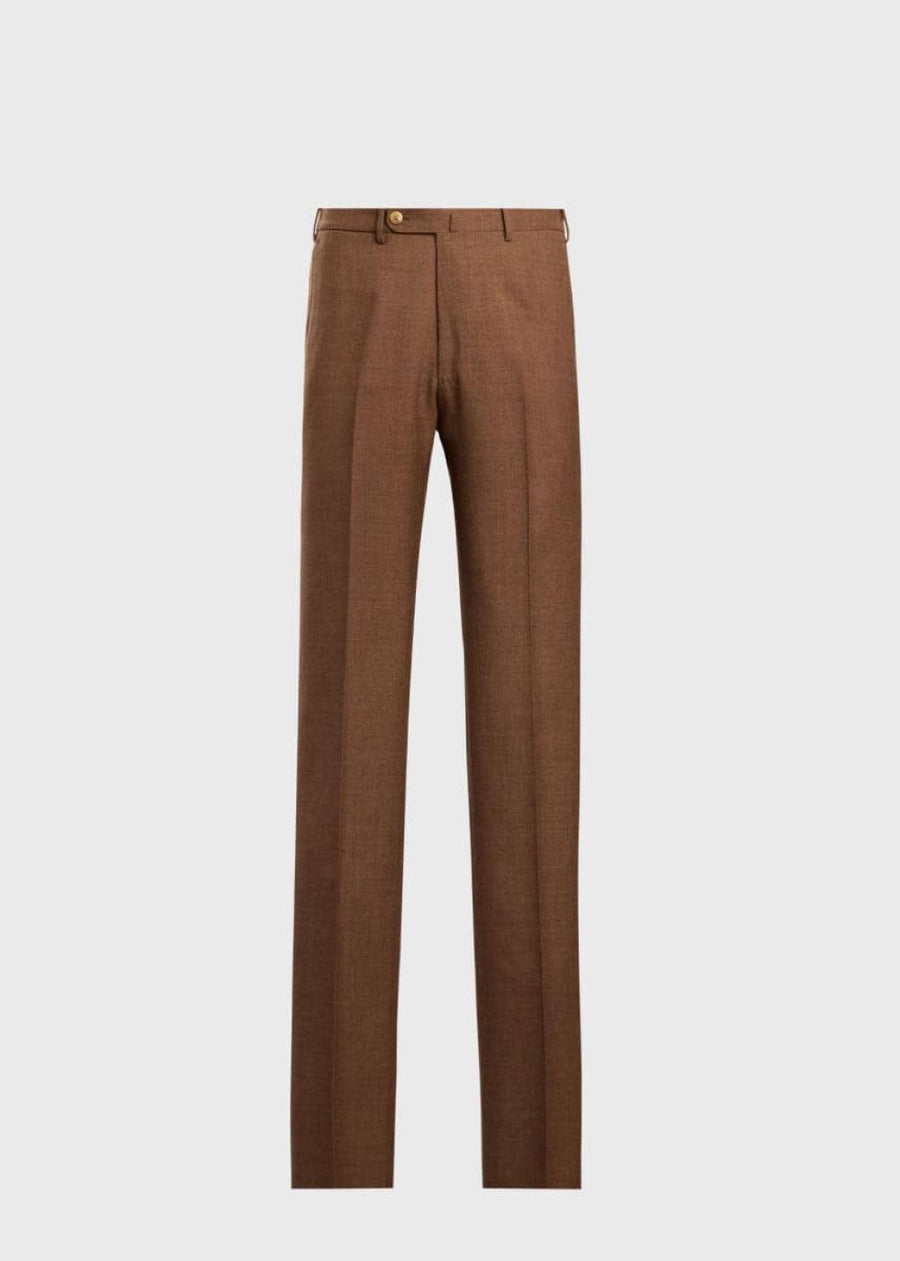 Wool Hopsack Solid Dress Trouser - Brown - Trouser