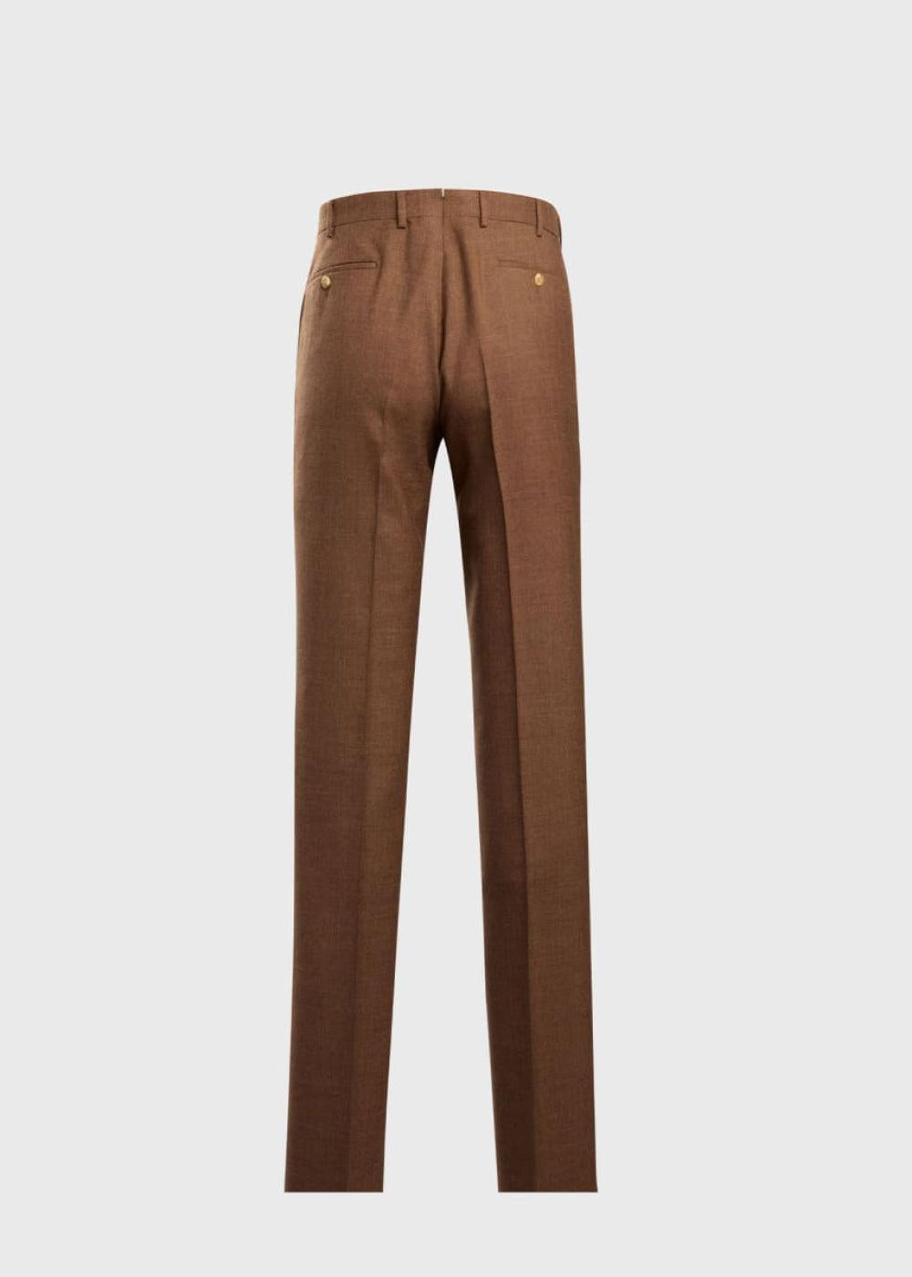 Wool Hopsack Solid Dress Trouser - Brown - Trouser