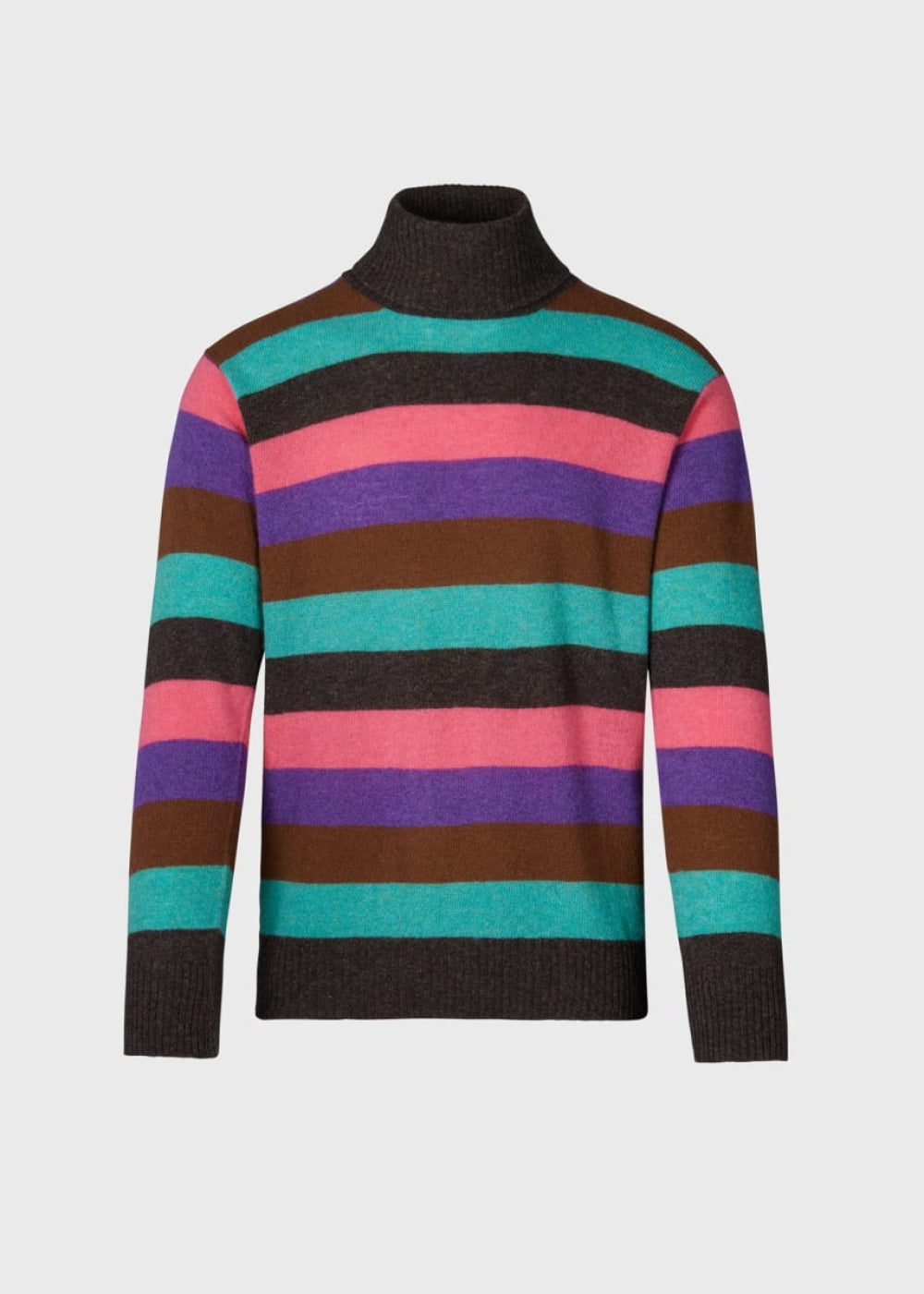 Wool Multicolor Stripe Turtleneck - Brown/Plum - Turtleneck