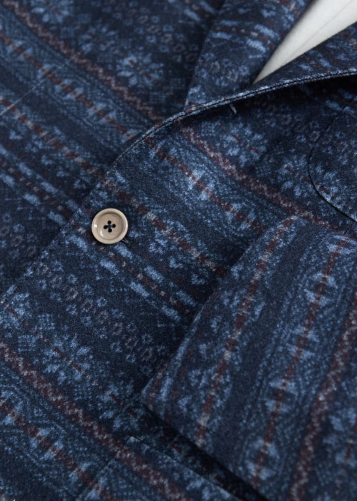 Wool Printed Fair Isle Jacket - Slate Blue - Blazer
