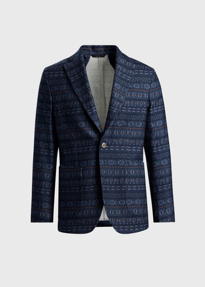 Wool Printed Fair Isle Jacket - Slate Blue - Blazer