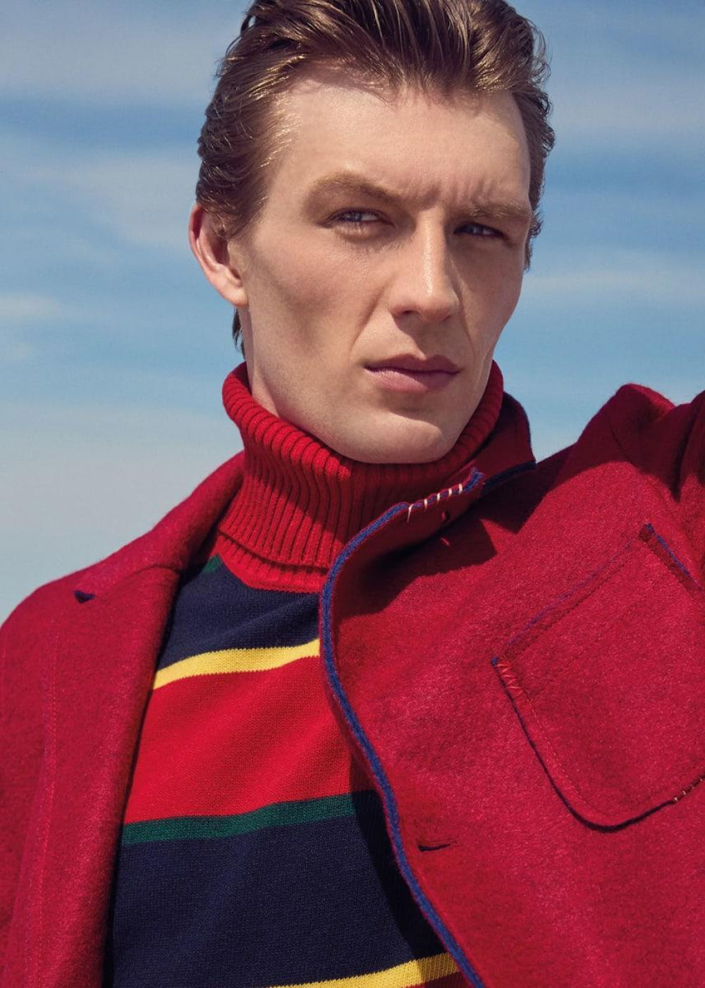 Wool Regimental Stripe Turtleneck - Red - Turtleneck