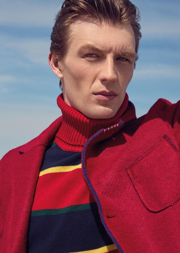 Wool Regimental Stripe Turtleneck - Red - Turtleneck
