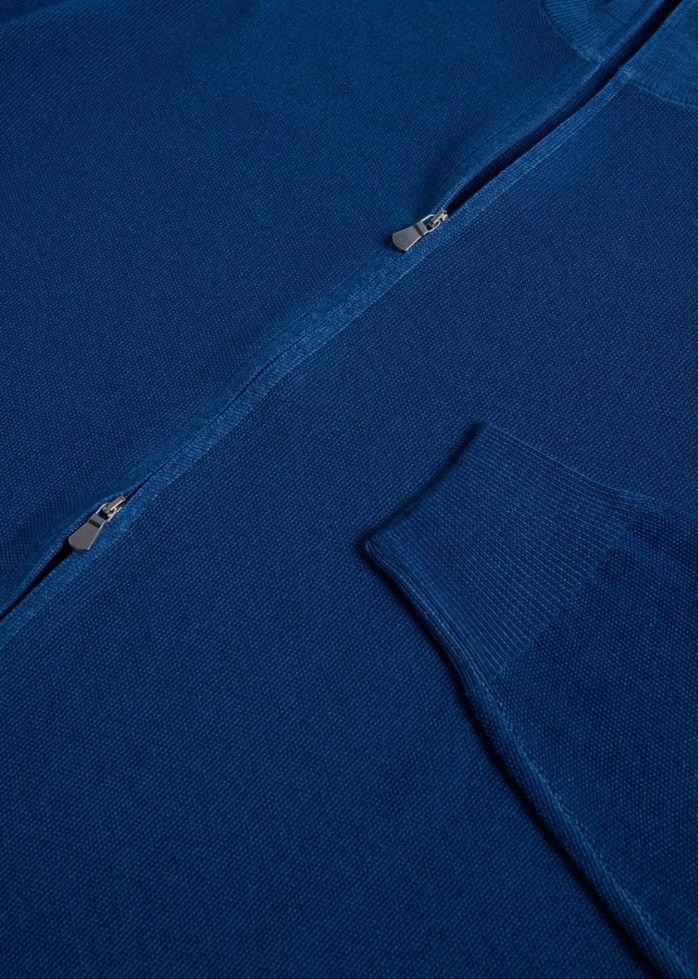 Wool Rice Stitch Zip Cardigan - Denim - XXL (46) - Cardigan