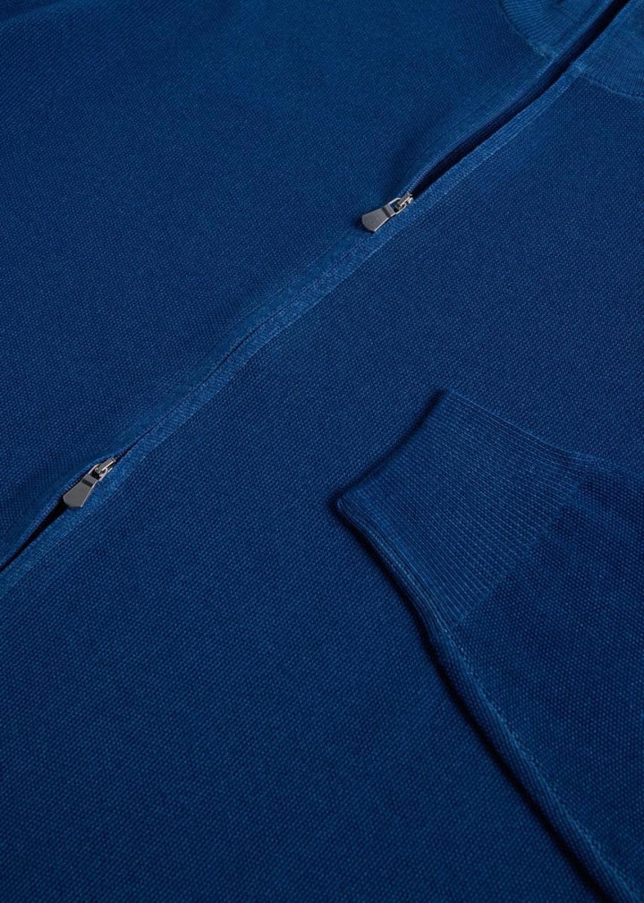 Wool Rice Stitch Zip Cardigan - Denim - XXL (46) - Cardigan