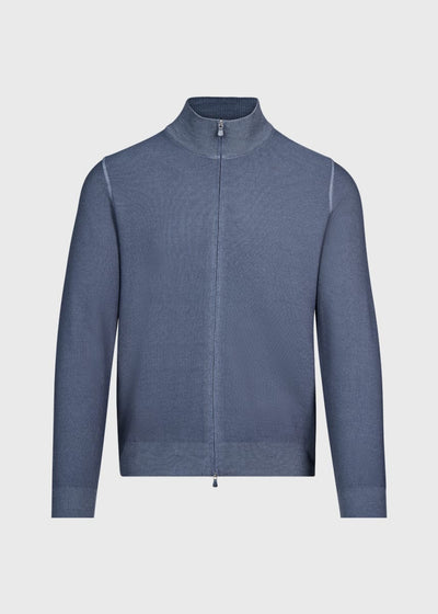 Wool Rice Stitch Zip Cardigan - Grey - Cardigan
