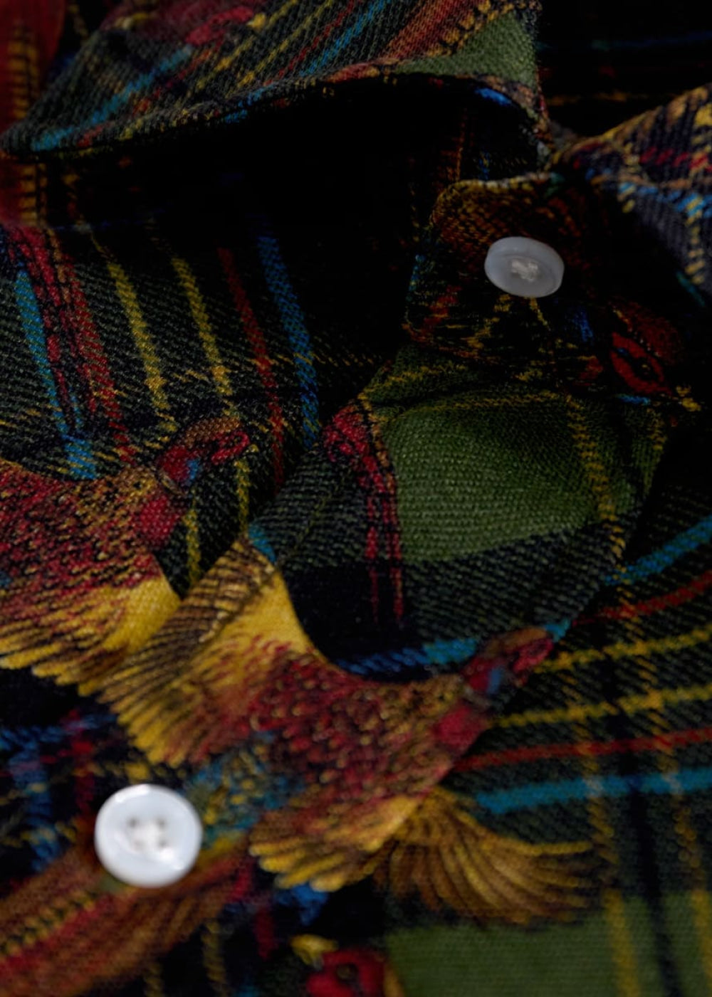 Wool & Silk Printed Sport Shirt - Olive - Collared Shirt
