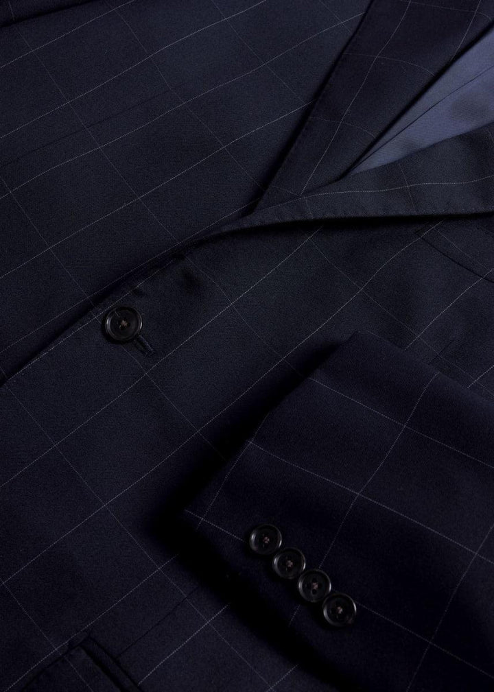 Wool Windowpane Suit - Navy - Suit