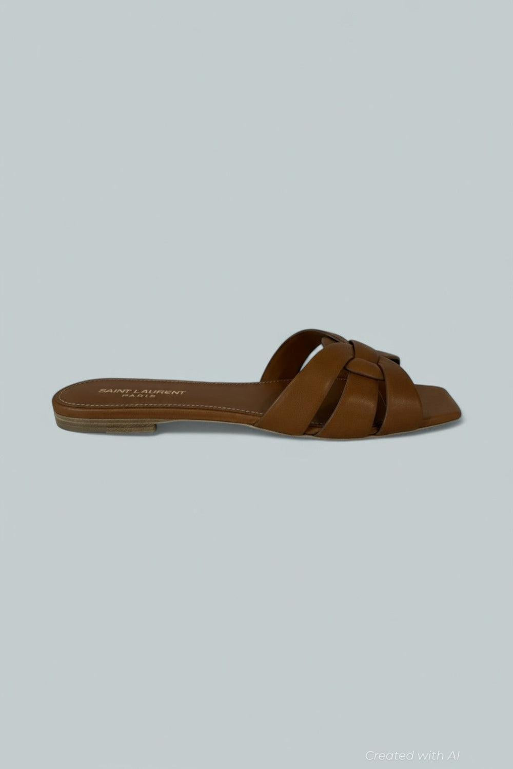 Woven Leather Sandal Slide - Brown - 9B / 39EU - Sandals