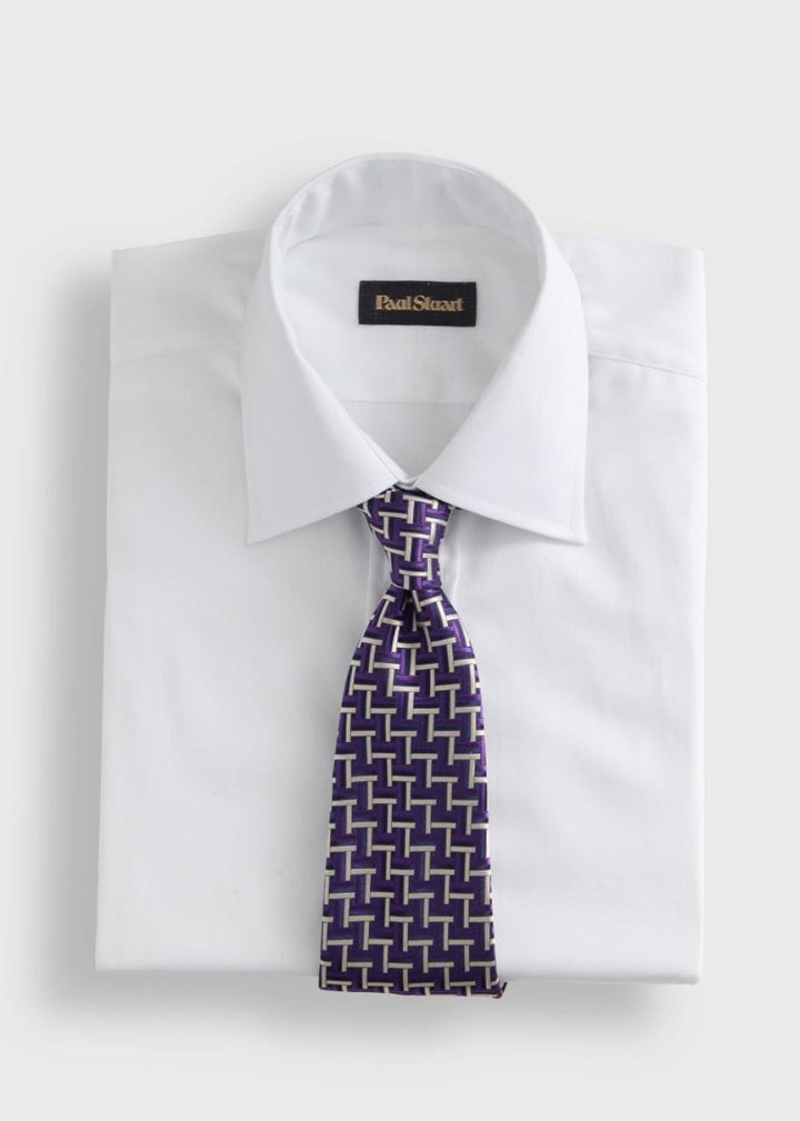 Woven Silk Basketweave Tie - Purple - ONE SIZE - Tie
