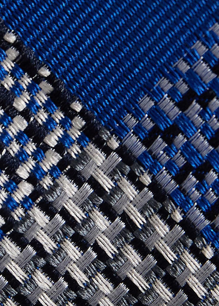 Woven Silk Houndstooth Plaid Tie - Blue - ONE SIZE - Tie