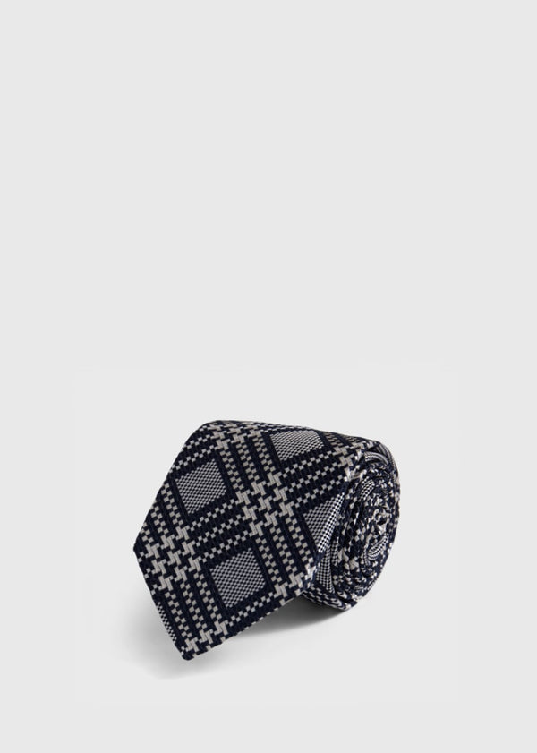 Woven Silk Optical Plaid Motif Tie - Black - ONE SIZE - Tie