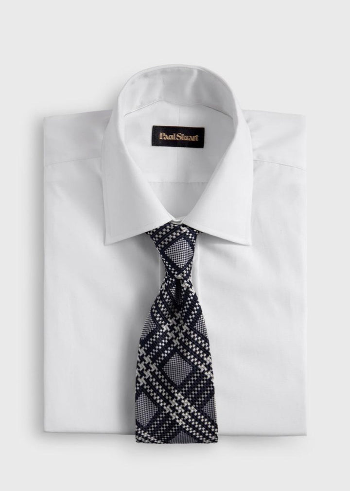 Woven Silk Optical Plaid Motif Tie - Black - ONE SIZE - Tie