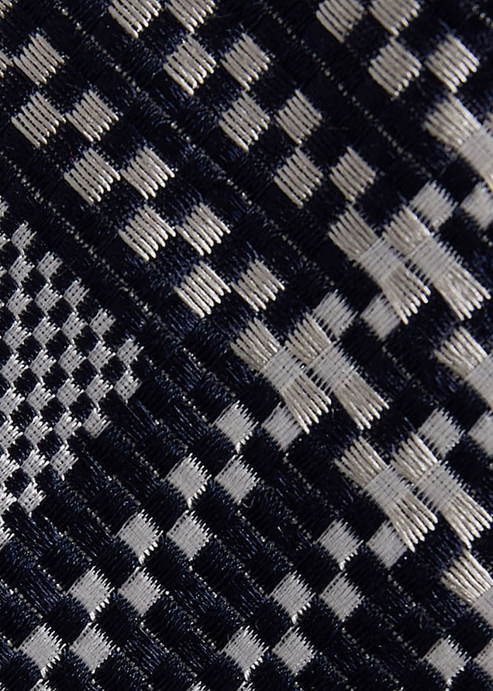 Woven Silk Optical Plaid Motif Tie - Black - ONE SIZE - Tie
