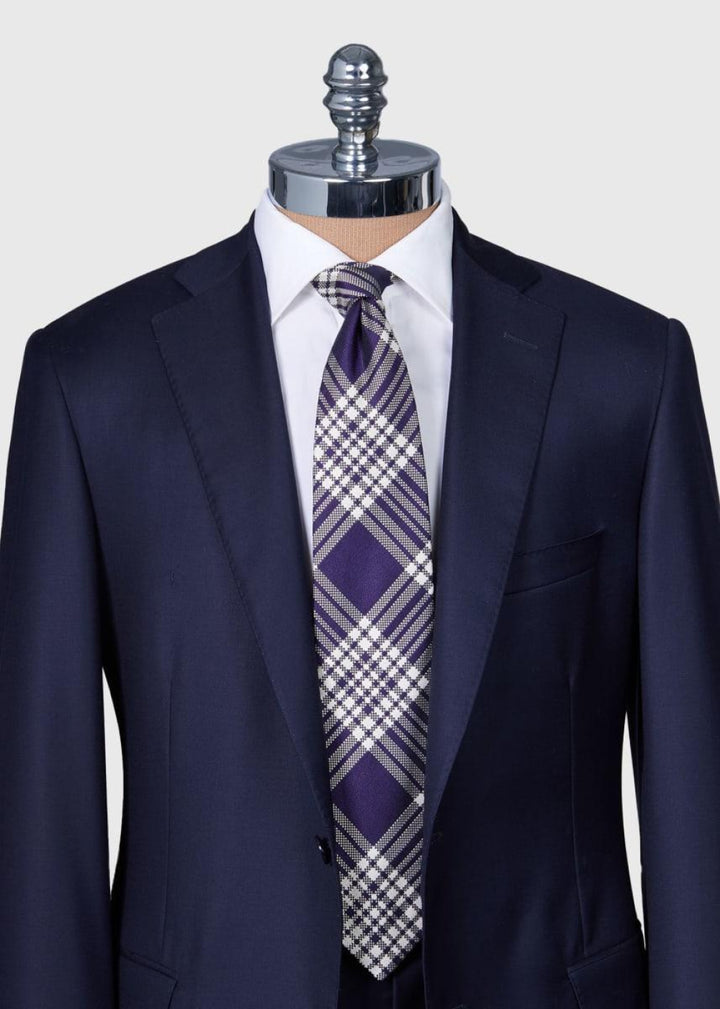 Woven Silk Plaid Tie - Purple - ONE SIZE - Tie