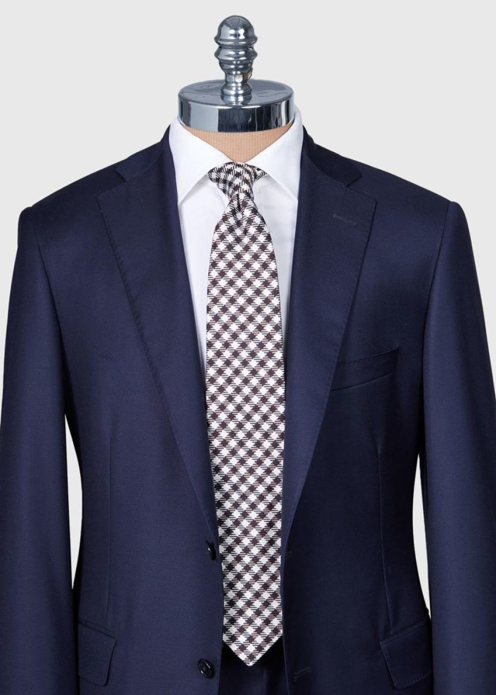 Woven Silk Small Check Tie - Brown - ONE SIZE - Tie