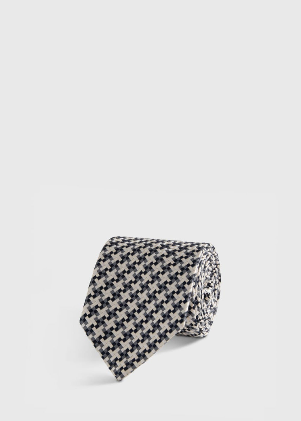 Woven Silk Two Color Houndstooth Tie - Grey - ONE SIZE - Tie